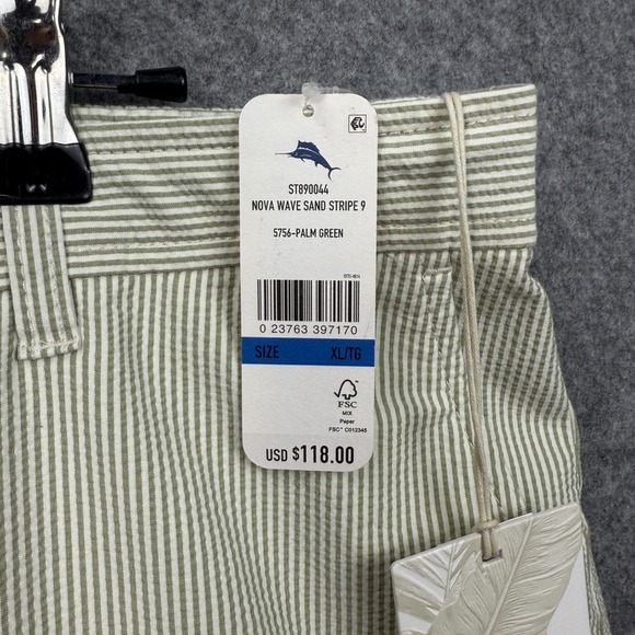 Tommy Bahama Nova Wave Sand Stripe 9 Shorts Mens XL Palm Green ST890044 New - Picture 2 of 13